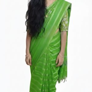 Aari work saree light green