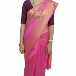 Rani Pink Silk Saree with Zari Border – Traditional Festive Wear
