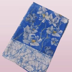 Blue Printed Chiffon Saree with Blouse Piece.